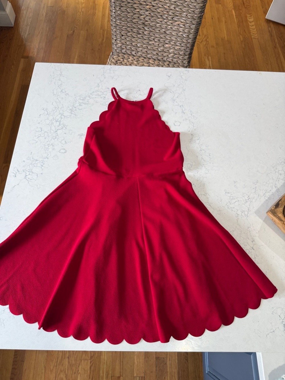 Red Scallop-Edge Fit & Flare Dress